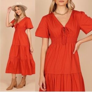 Petal & Pup NEW Madelyn Cotton Bohemian Tiered Maxi Dress in Red Size M